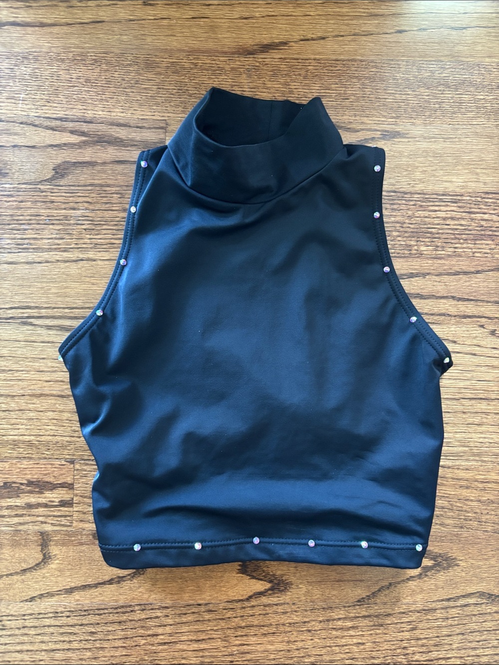 Weissman Black Sleeveless Mock Neck Crop Top with Stud Trim
